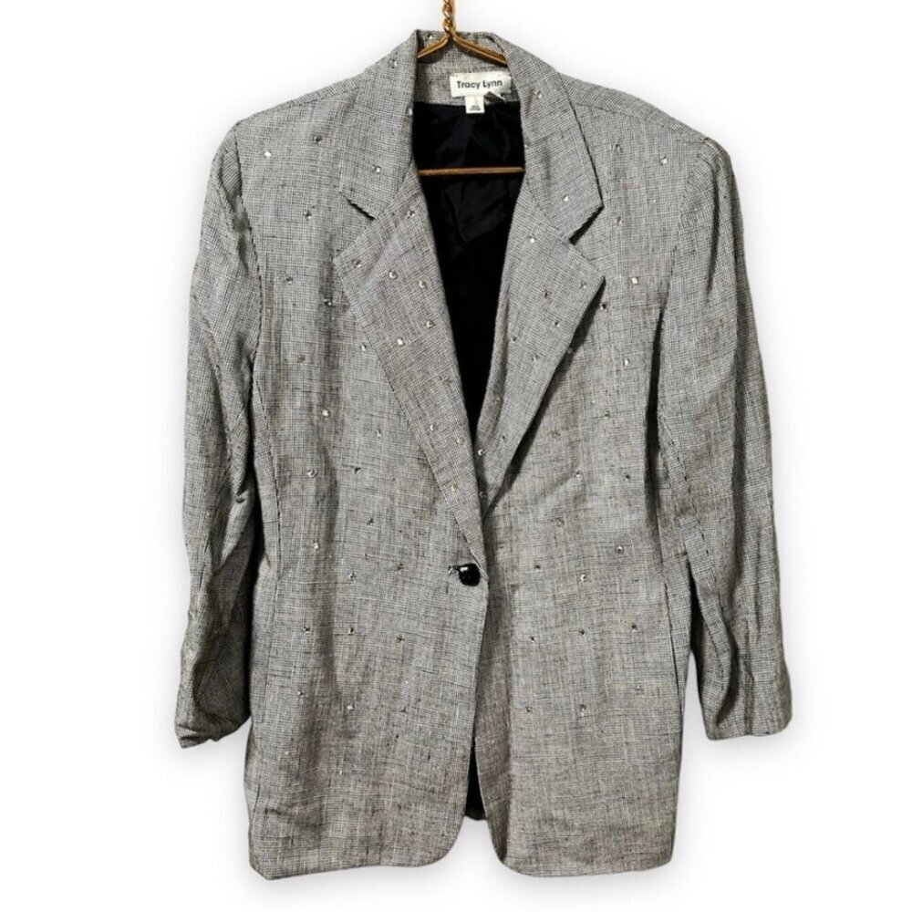 Vintage 80s/90s‎ Rhinestone Houndstooth Blazer Women’s Size 8 Tracy Lynn Jacket